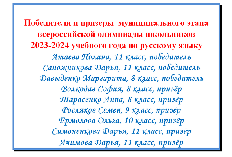 Поздравляем победителей и призёров по русскому языку!.