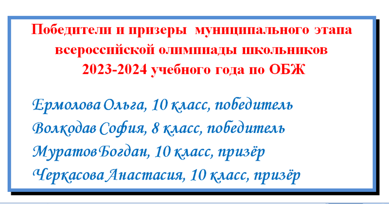 Поздравляем победителей и призёров по ОБЖ!.