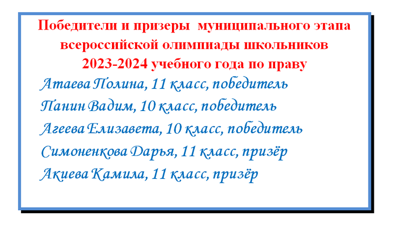 Поздравляем победителей и призёров по праву!.